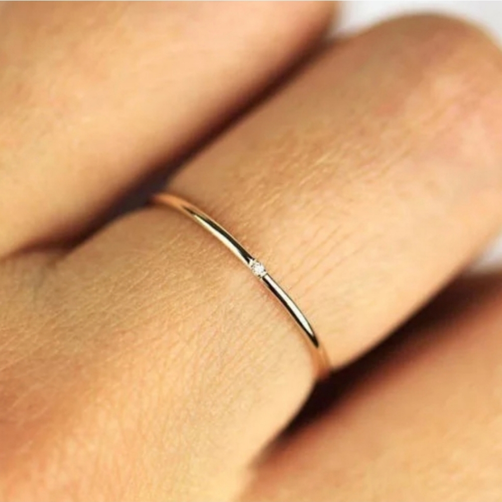 Copper One Stone Ring Band Rose Gold - Picture 4 of 4